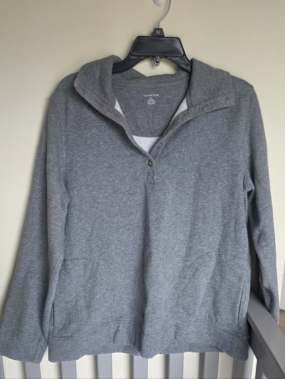 Lands' End Heather Gray Womens Collared Pullover Sweatshirt Henley Size Large